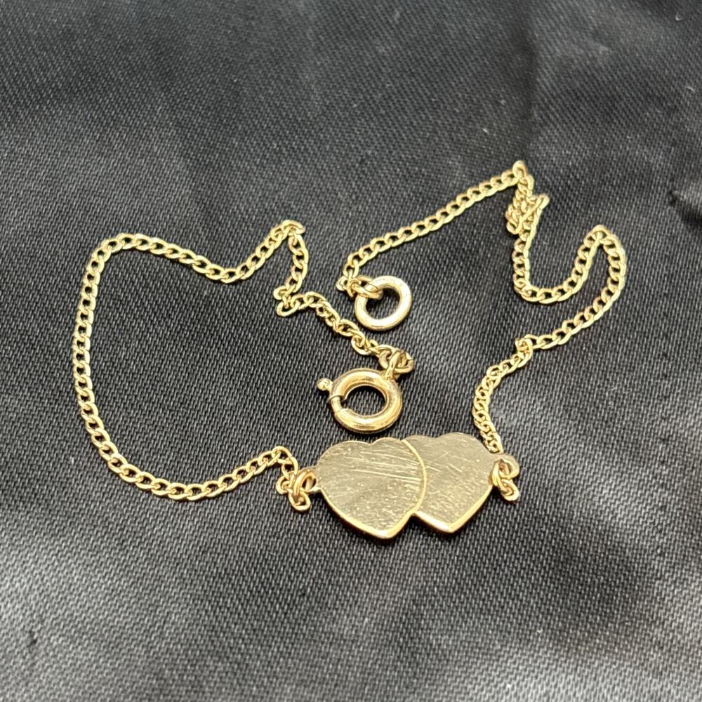 Yellow 12K GF Gold Filled Dainty 2 Hearts For Letter Engraved Love Bracelet 8”